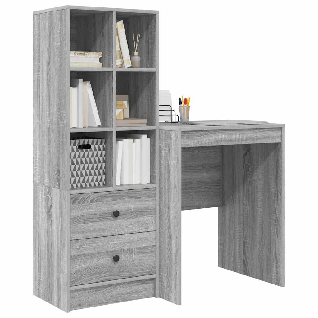 Bureau avec tiroirs 2 pcs Sonoma gris