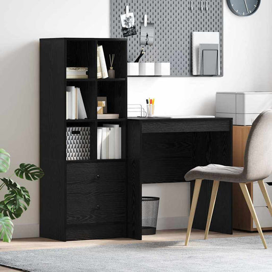 Schreibtisch mit Schubladen 2 pcs Schwarz Eichen-Optik