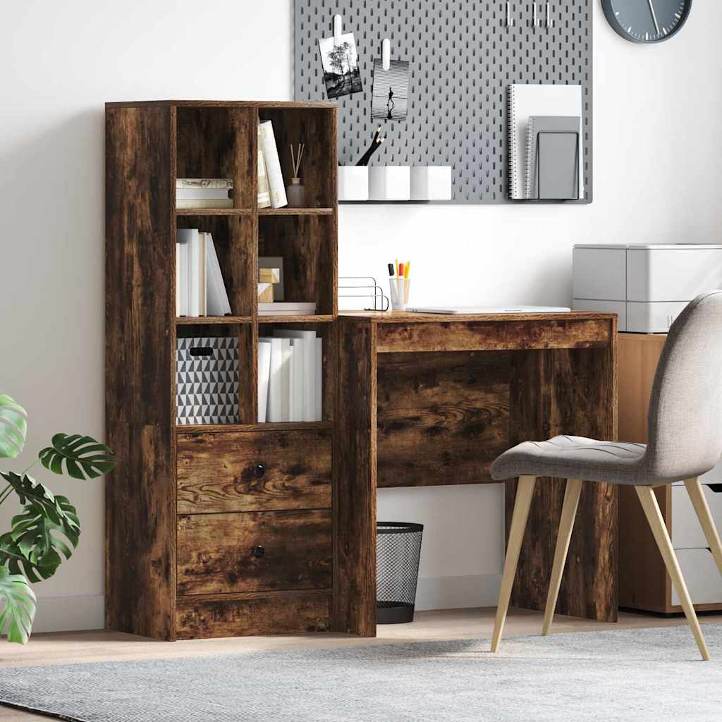 Schreibtisch mit Schubladen 2 pcs Geräucherte Eiche