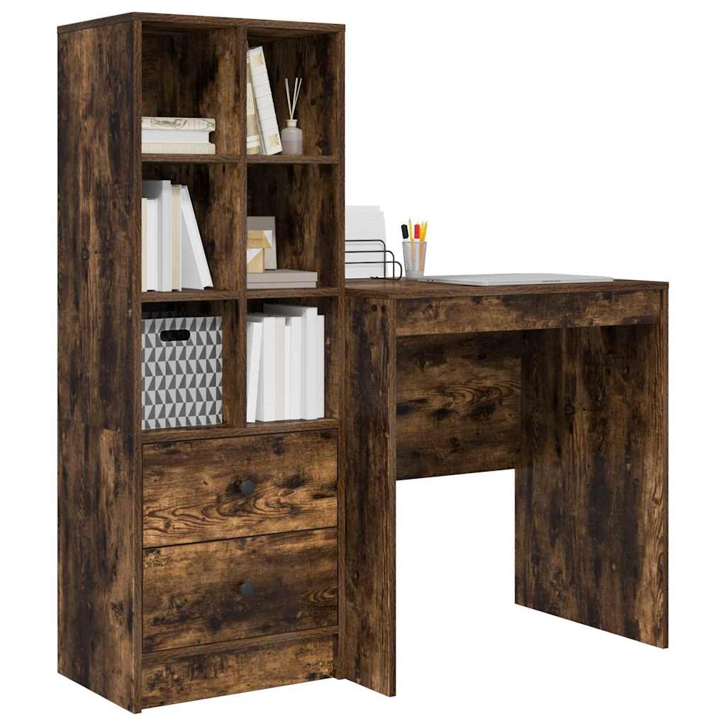 Schreibtisch mit Schubladen 2 pcs Geräucherte Eiche