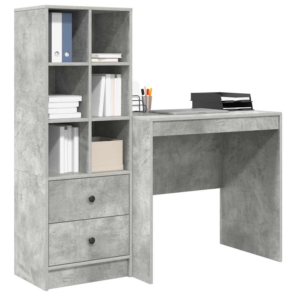 Bureau avec tiroirs 2 pcs Béton Gris