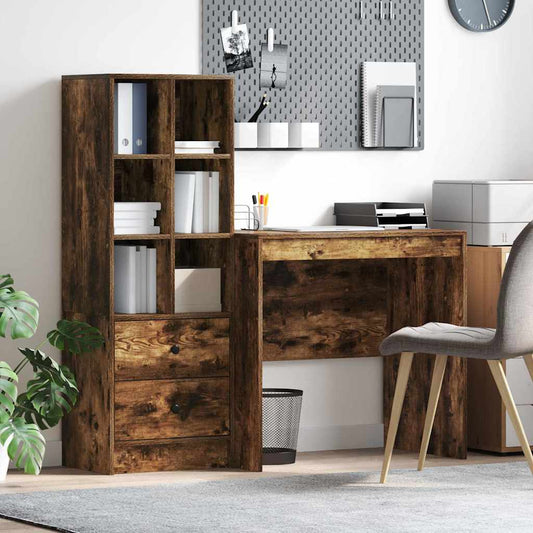 Schreibtisch mit Schubladen 2 pcs Geräucherte Eiche