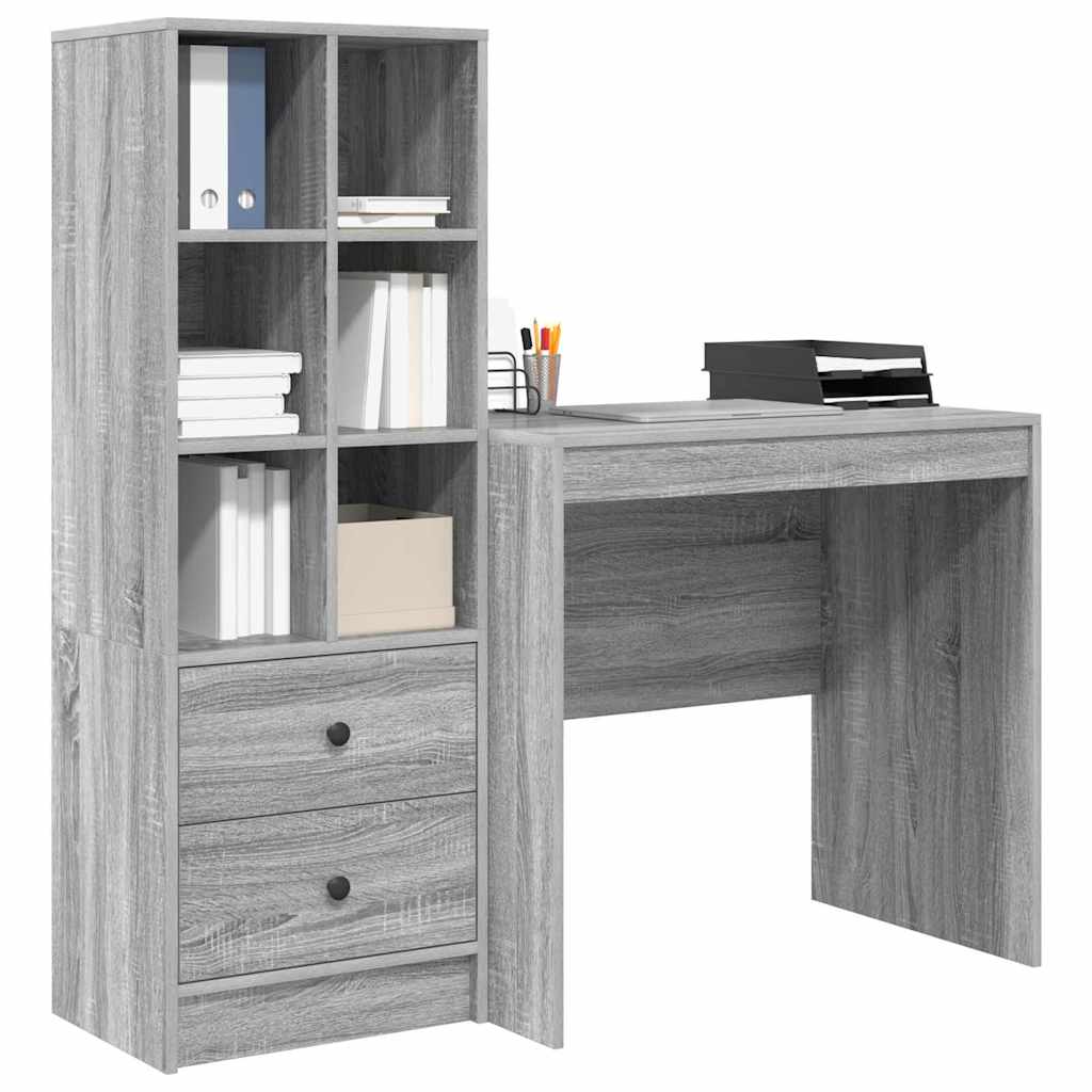 Bureau avec tiroirs 2 pcs Sonoma gris