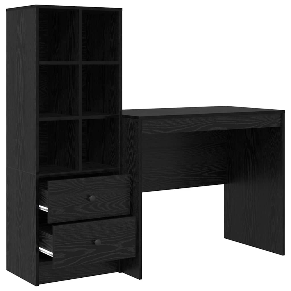 Schreibtisch mit Schubladen 2 pcs Schwarz Eichen-Optik