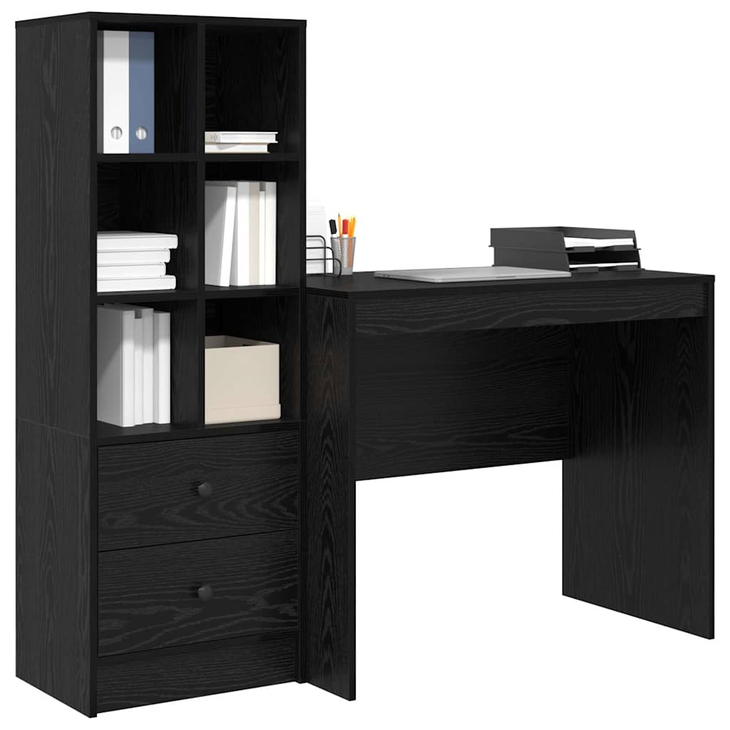 Schreibtisch mit Schubladen 2 pcs Schwarz Eichen-Optik