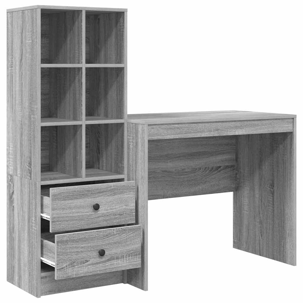 Bureau avec tiroirs 2 pcs Sonoma gris