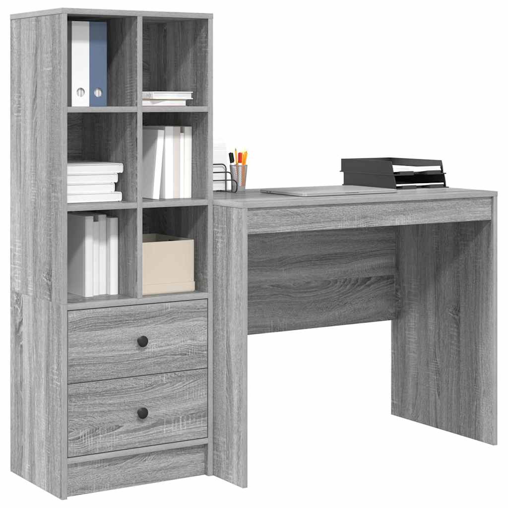 Bureau avec tiroirs 2 pcs Sonoma gris