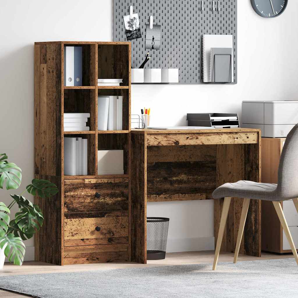 Desk with Drawers 2 pcs Reclaimed Wood