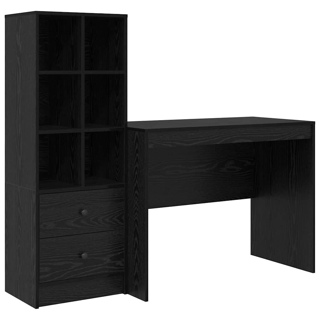 Schreibtisch mit Schubladen 2 pcs Schwarz Eichen-Optik