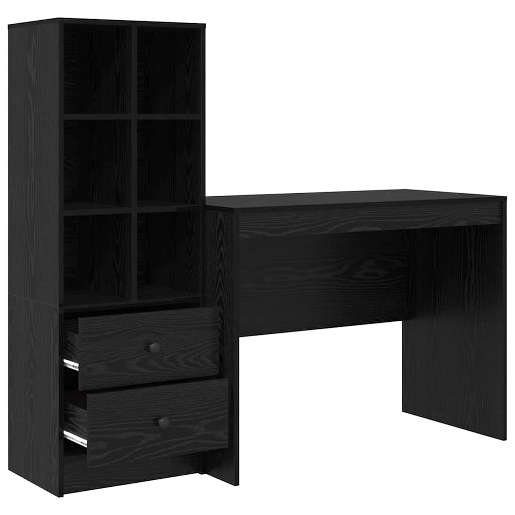 Schreibtisch mit Schubladen 2 pcs Schwarz Eichen-Optik