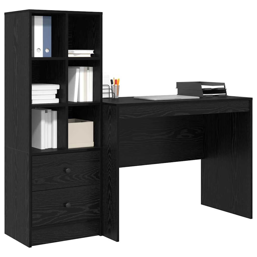 Schreibtisch mit Schubladen 2 pcs Schwarz Eichen-Optik