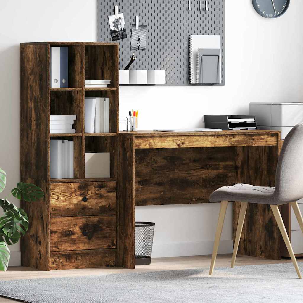 Bureau avec tiroirs 2 pcs Chêne fumé