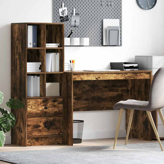 Schreibtisch mit Schubladen 2 pcs Geräucherte Eiche