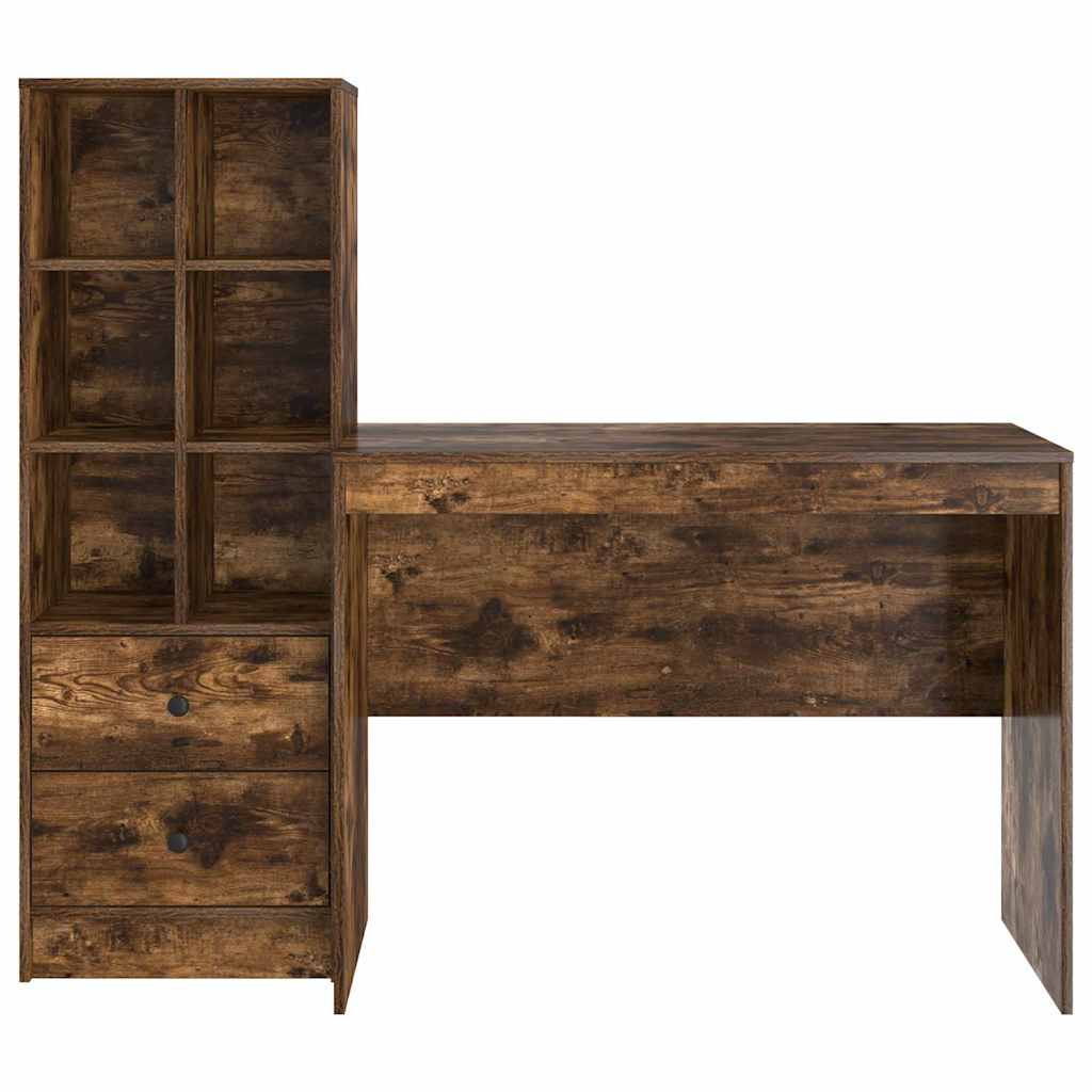 Bureau avec tiroirs 2 pcs Chêne fumé