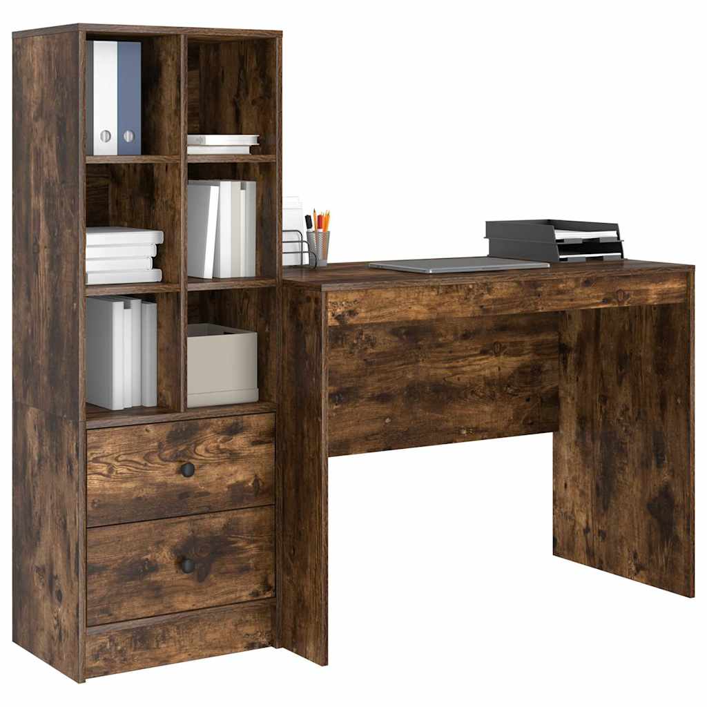 Bureau avec tiroirs 2 pcs Chêne fumé