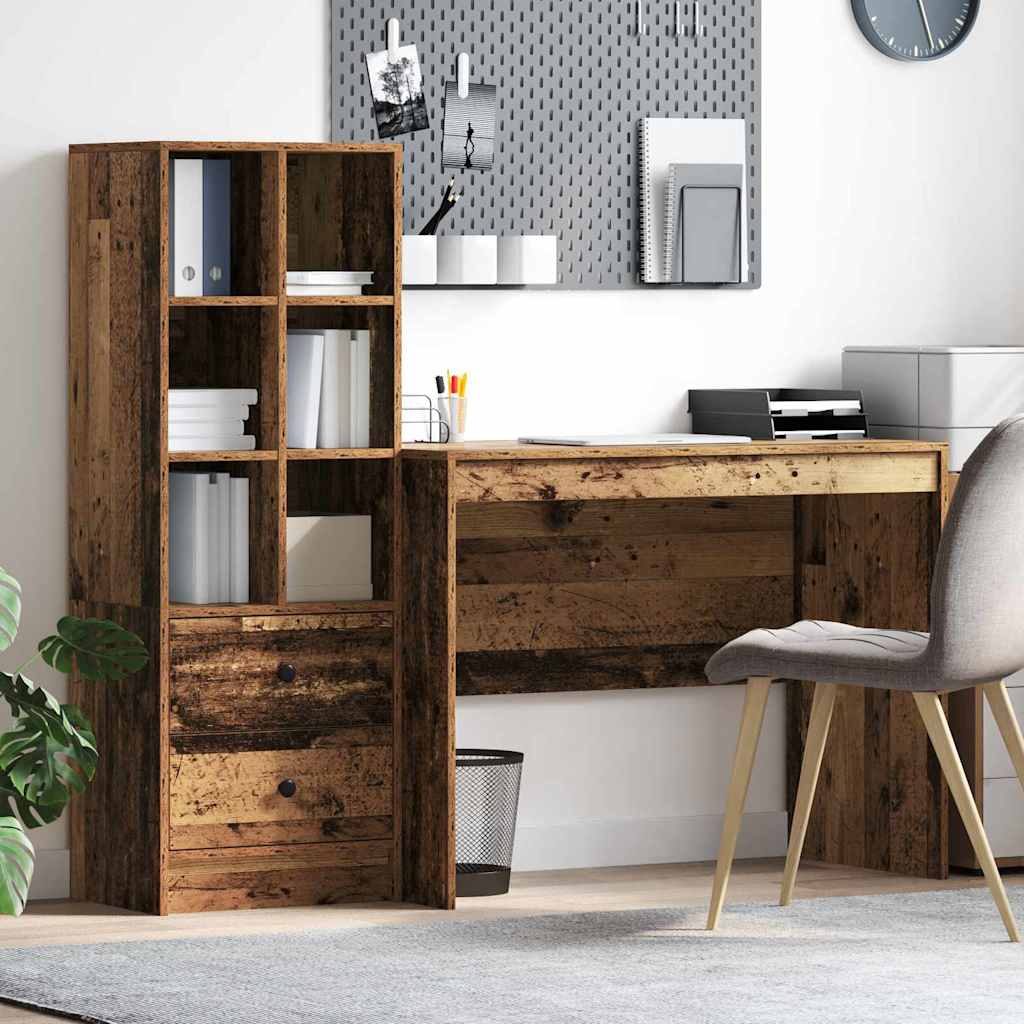 Desk with Drawers 2 pcs Reclaimed Wood