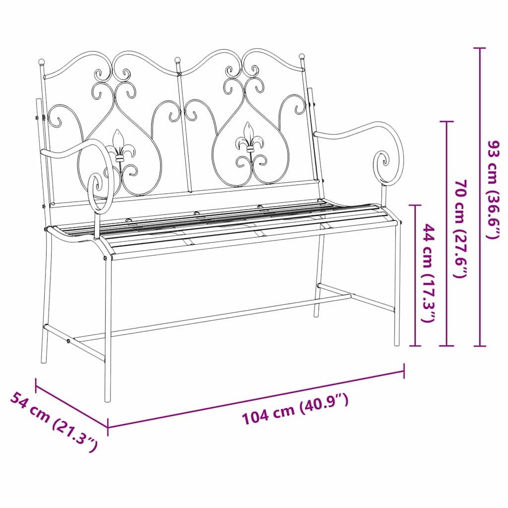 Gartenbank Schwarz 104 x 54 x 93 cm Stahl