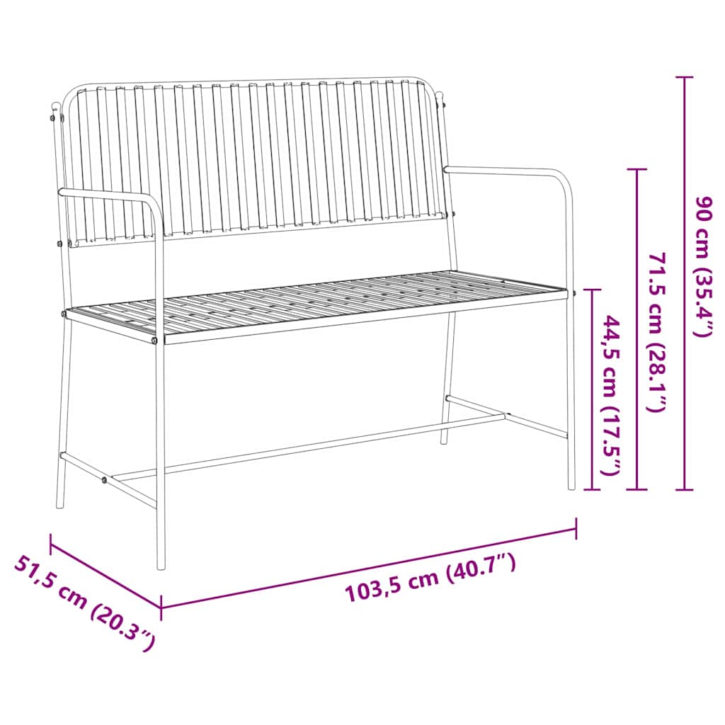 Gartenbank Schwarz 103,5 x 51,5 x 90 cm Stahl