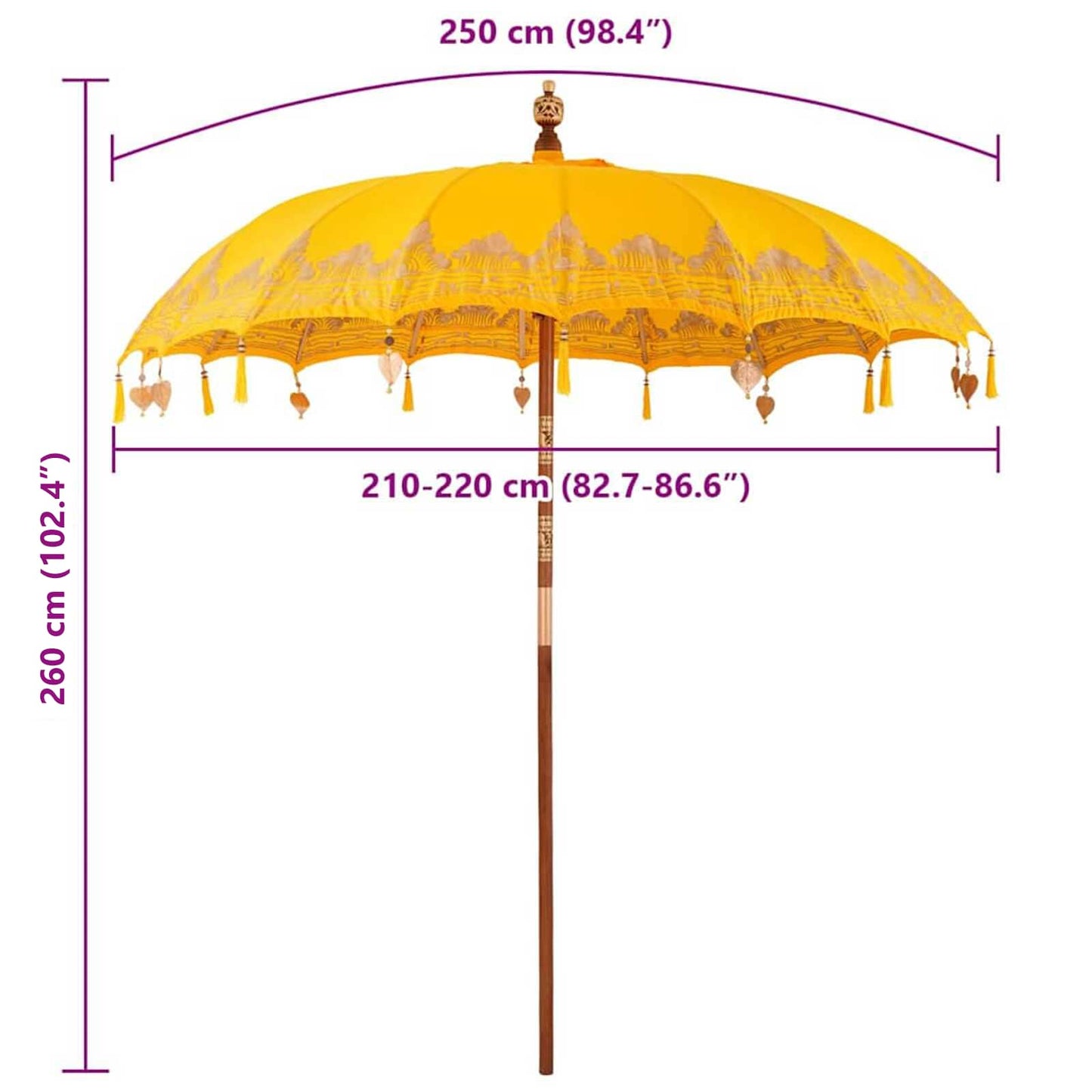 Balinesischer Sonnenschirm Gelb 215 x 215 x 260 cm
