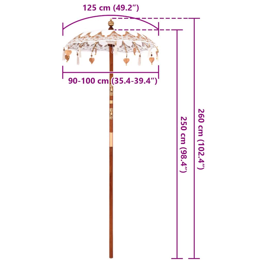 Balinesischer Sonnenschirm Creme 125 x 125 x 260 cm