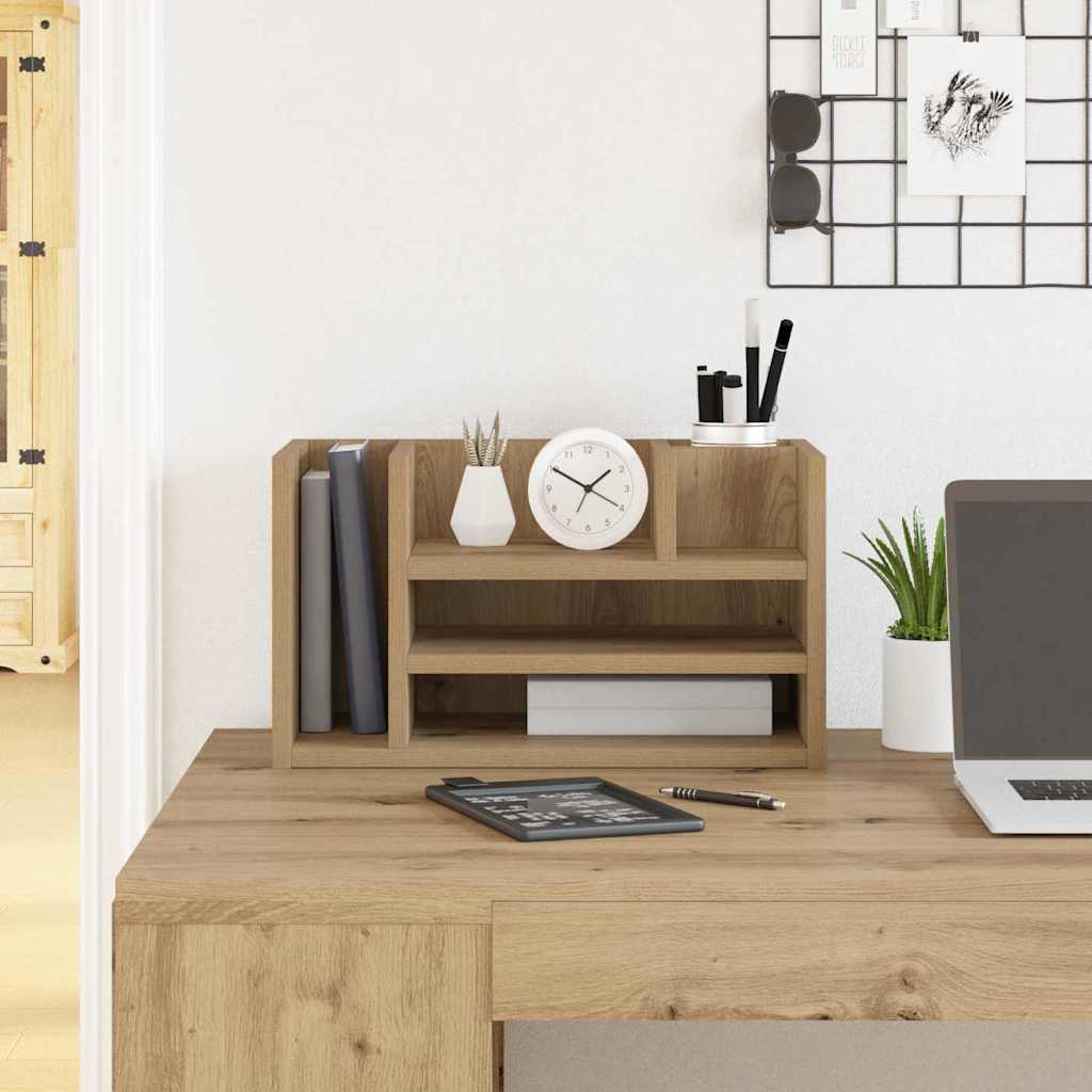 Organiseur de bureau noir imitation chêne 44,5 x 24 x 25 cm