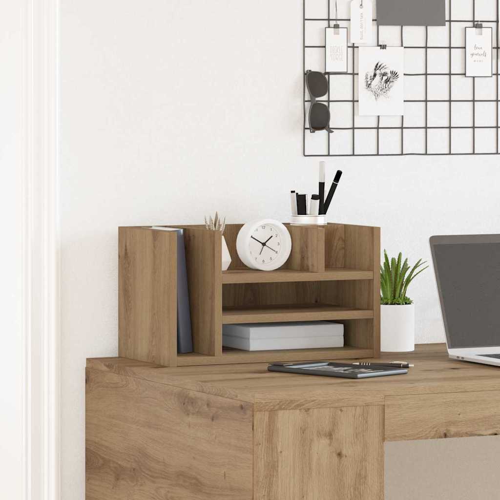 Organiseur de bureau noir imitation chêne 44,5 x 24 x 25 cm