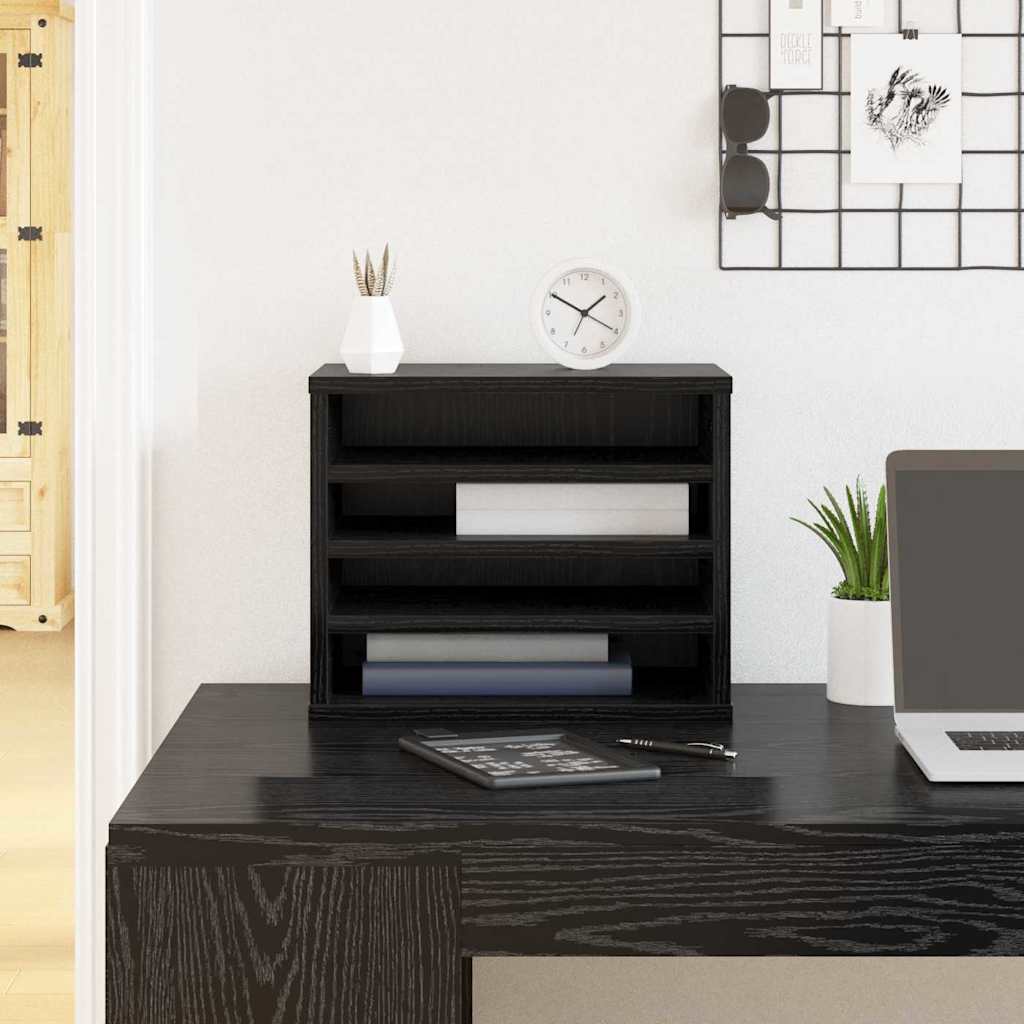 Organiseur de bureau noir aspect chêne 36 x 26 x 29,5 cm