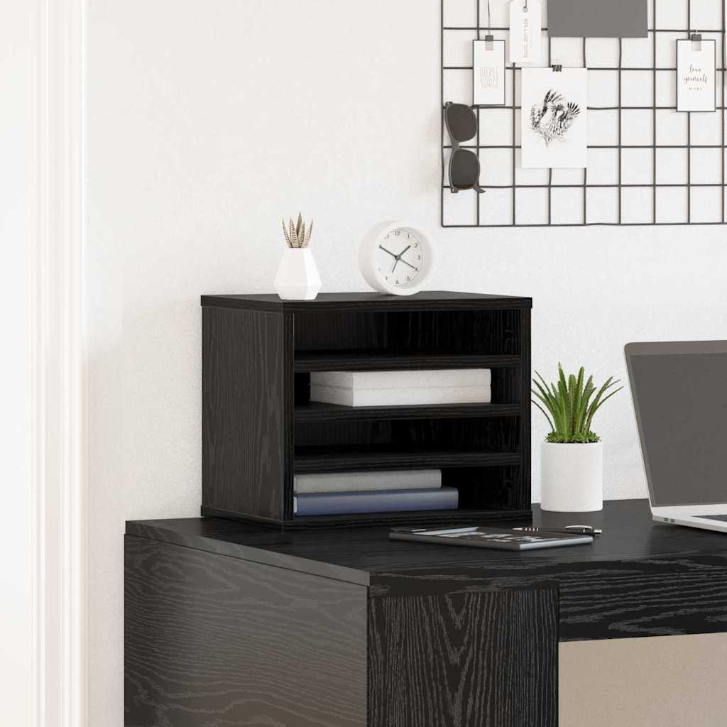 Organiseur de bureau noir aspect chêne 36 x 26 x 29,5 cm