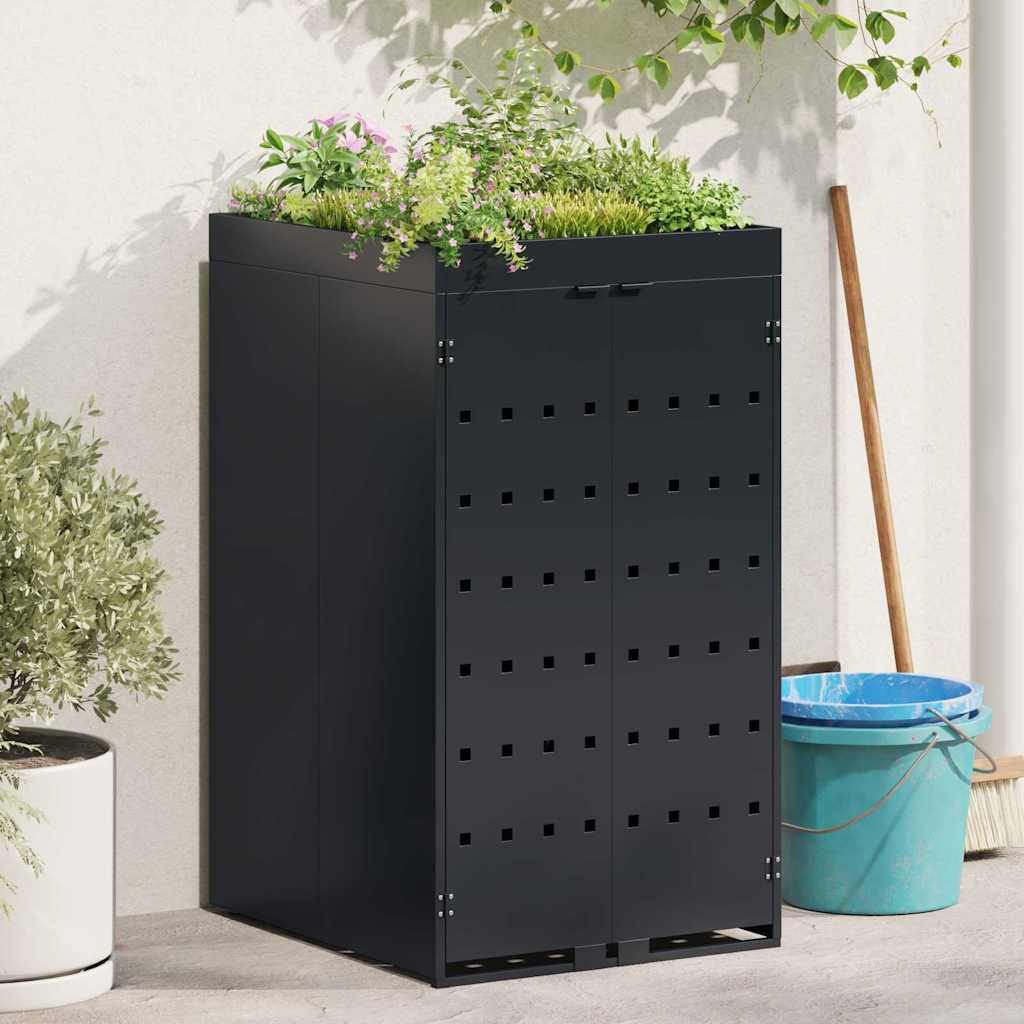 Wheeled refuse bin enclosure with planted roof for a 240L bin