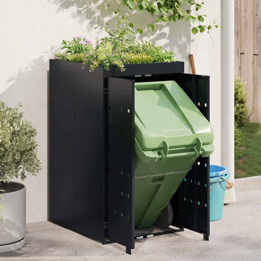 Wheeled refuse bin enclosure with planted roof for a 240L bin