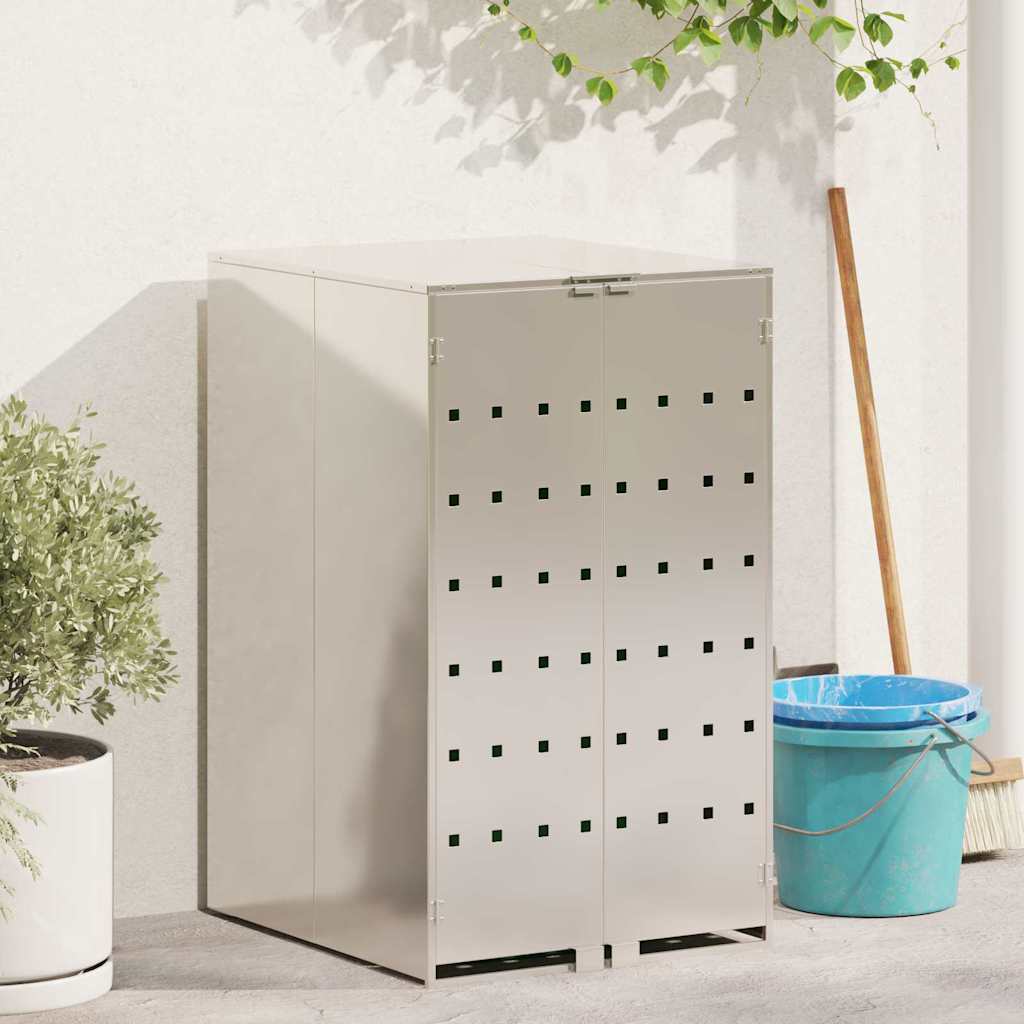 Abri pour poubelles avec couvercle relevable à vérins à gaz pour poubelle de 240 L Argenté