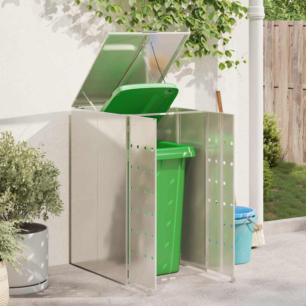 Abri pour poubelles avec couvercle relevable à vérins à gaz pour poubelle de 240 L Argenté