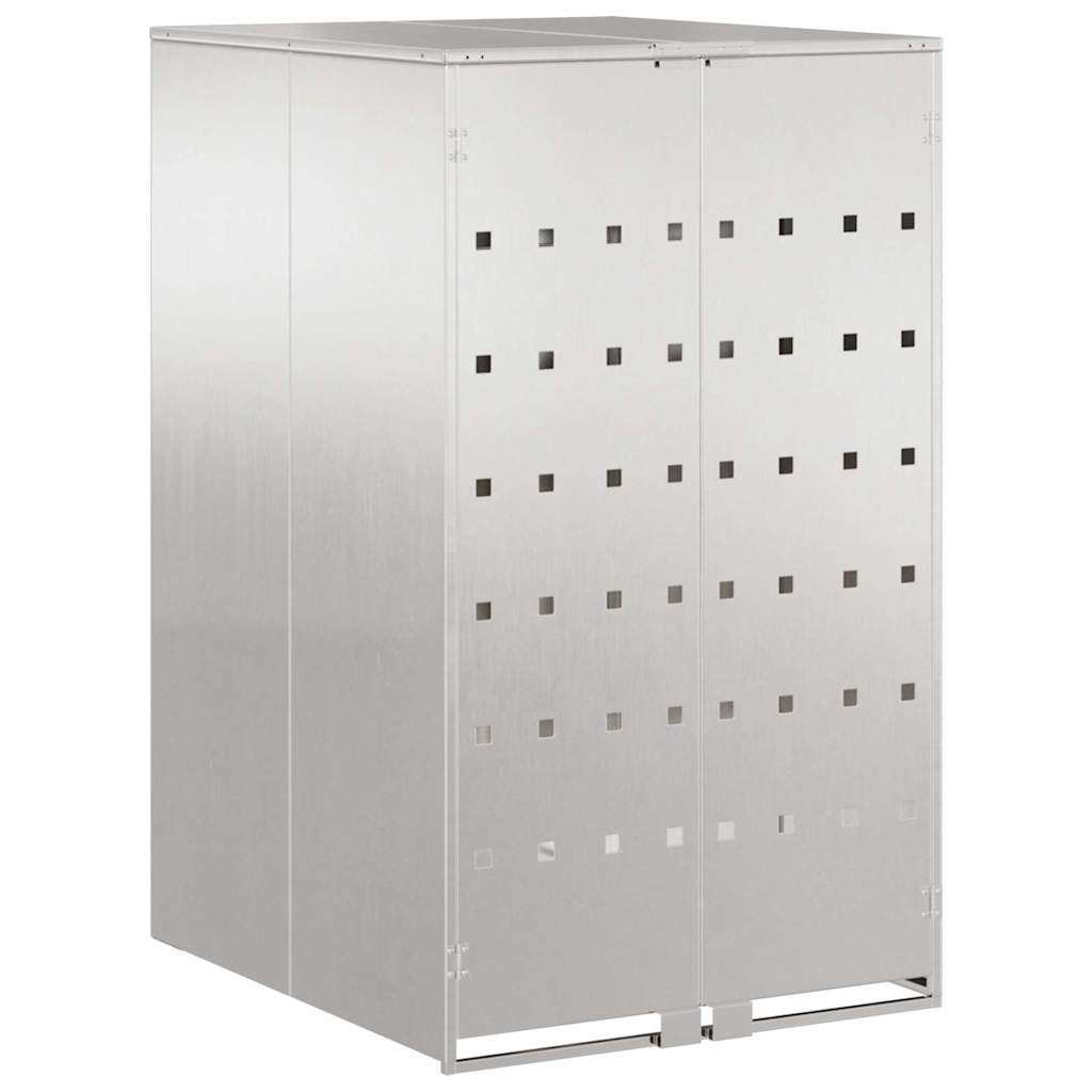 Abri pour poubelles avec couvercle relevable à vérins à gaz pour poubelle de 240 L Argenté