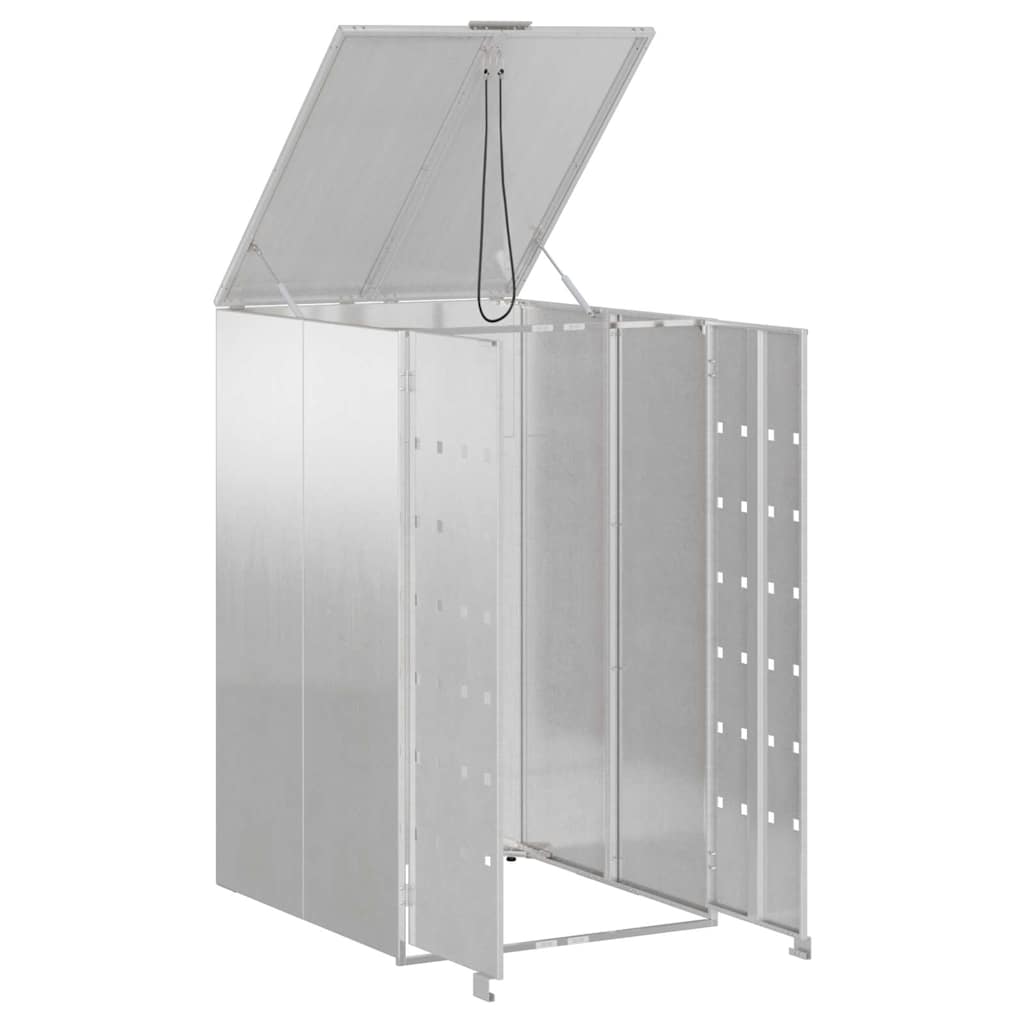 Abri pour poubelles avec couvercle relevable à vérins à gaz pour poubelle de 240 L Argenté