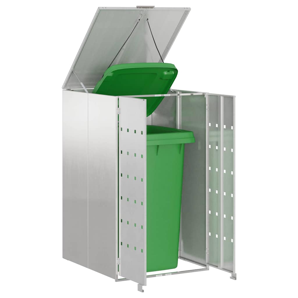 Abri pour poubelles avec couvercle relevable à vérins à gaz pour poubelle de 240 L Argenté