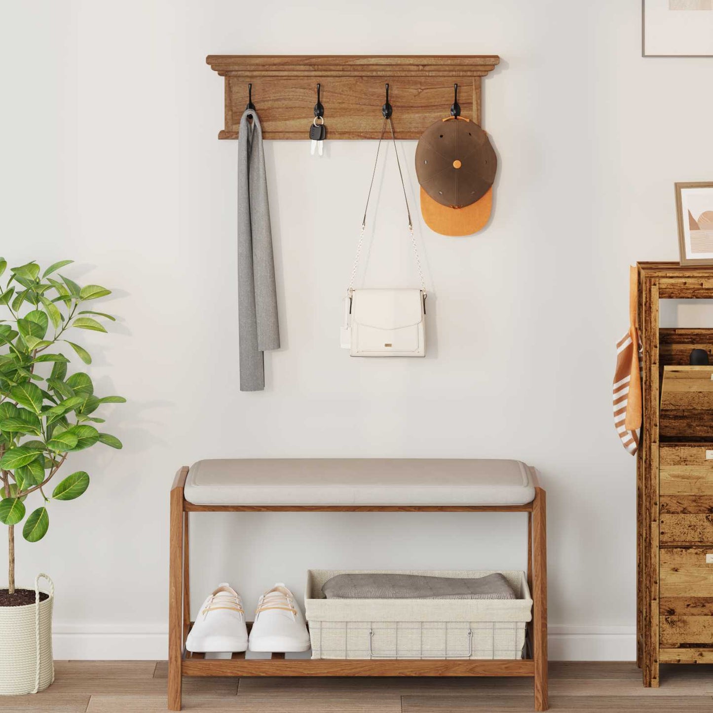 Wall-Mounted Clothes Rack Natural 70 x 10 x 20 cm