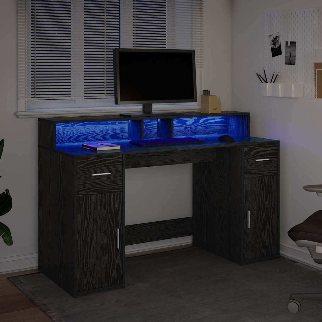 Desk Black Oak 140 x 55 x 91 cm Engineered Wood