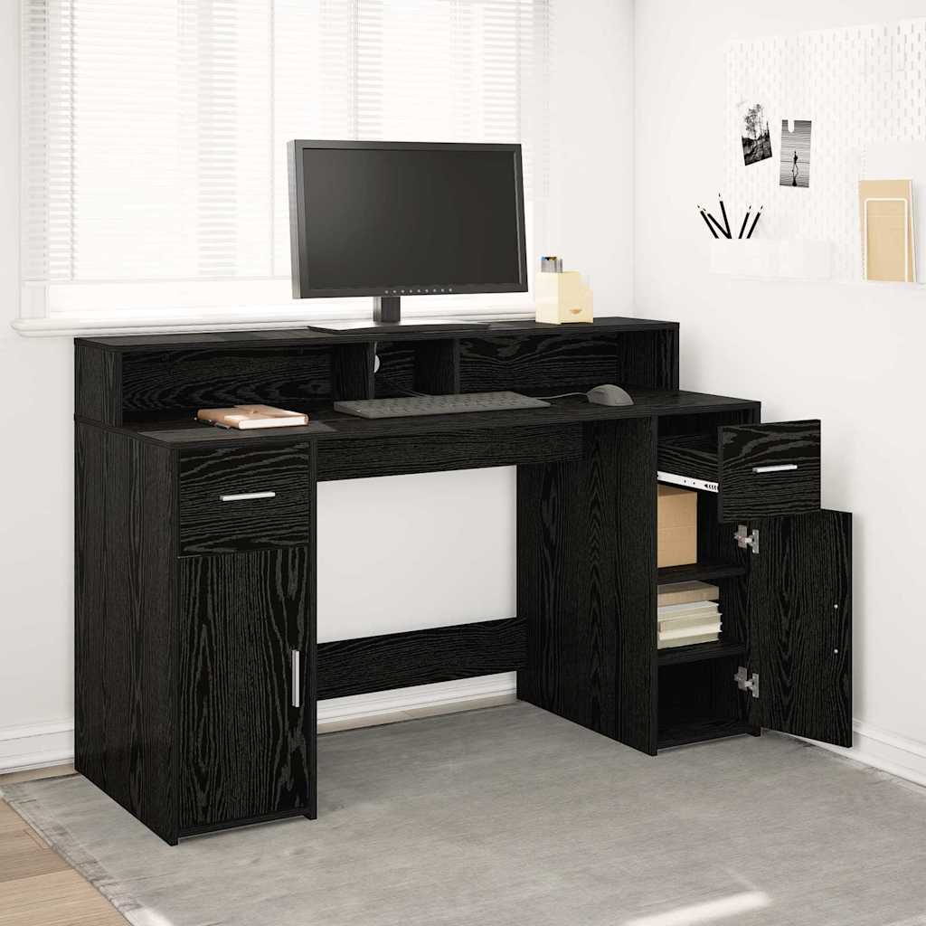 Desk Black Oak 140 x 55 x 91 cm Engineered Wood