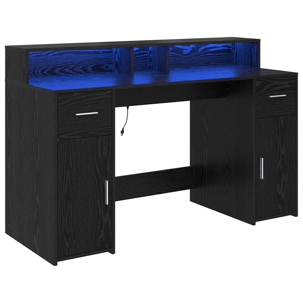 Desk Black Oak 140 x 55 x 91 cm Engineered Wood