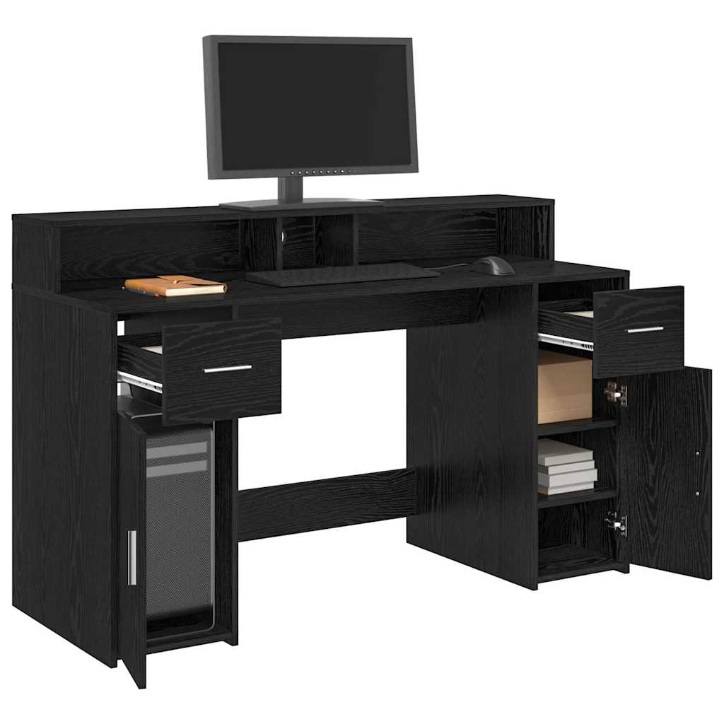 Desk Black Oak 140 x 55 x 91 cm Engineered Wood