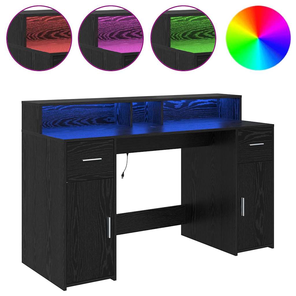 Desk Black Oak 140 x 55 x 91 cm Engineered Wood