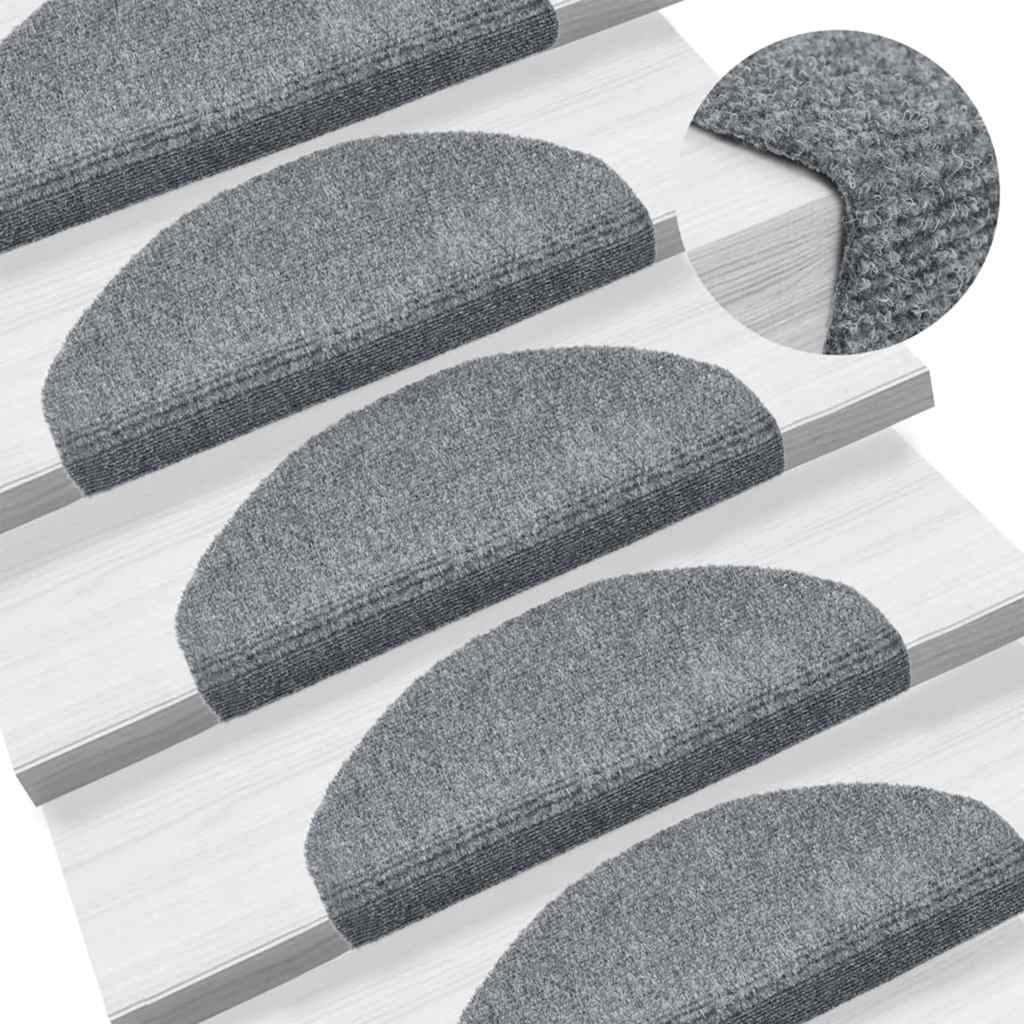 Tapis de marches autocollants 20 pces 65x21x4 cm Gris clair demi-rond grand