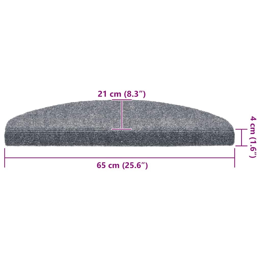 Tapis de marches autocollants 20 pces 65x21x4 cm Gris clair demi-rond grand