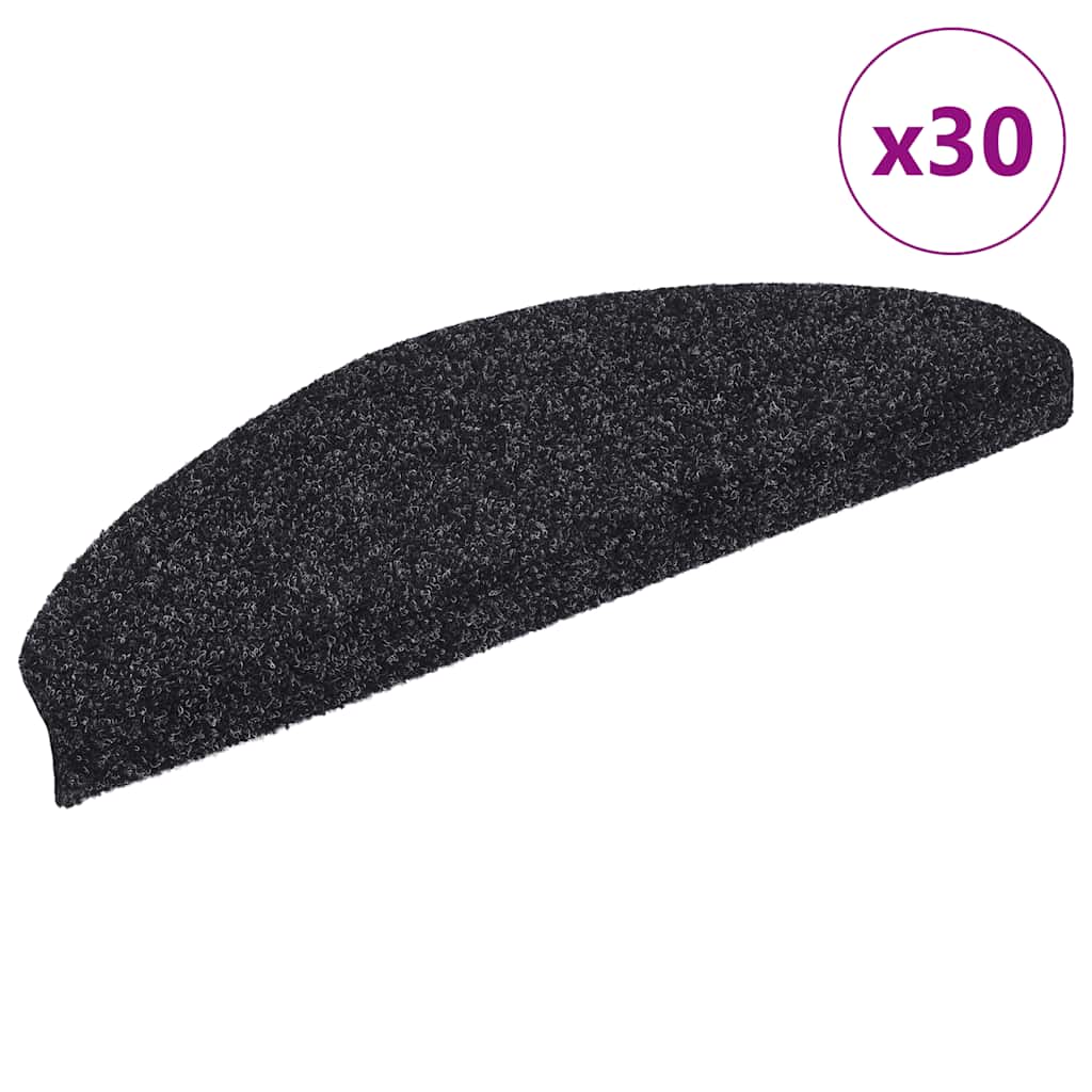 Marches d'escalier autocollantes 30 pces 65x21x4 cm noir semi-rond grand modèle