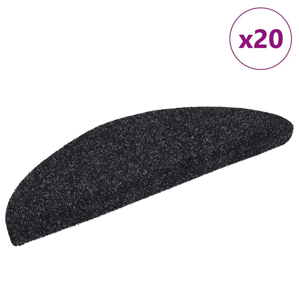 Marches d'escalier autocollantes 20 pcs. 56x17x3 cm Noir Demi-rond