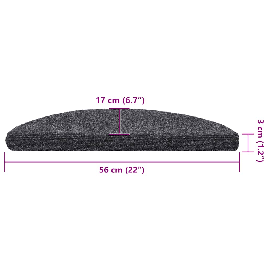 Tapis de marches autocollants 30 pièces 56x17x3 cm gris foncé demi-lune