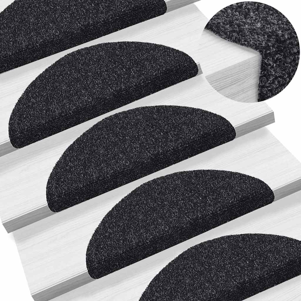 Marches d'escalier autocollantes 30 pcs. 56x17x3 cm Noir Demi-rond