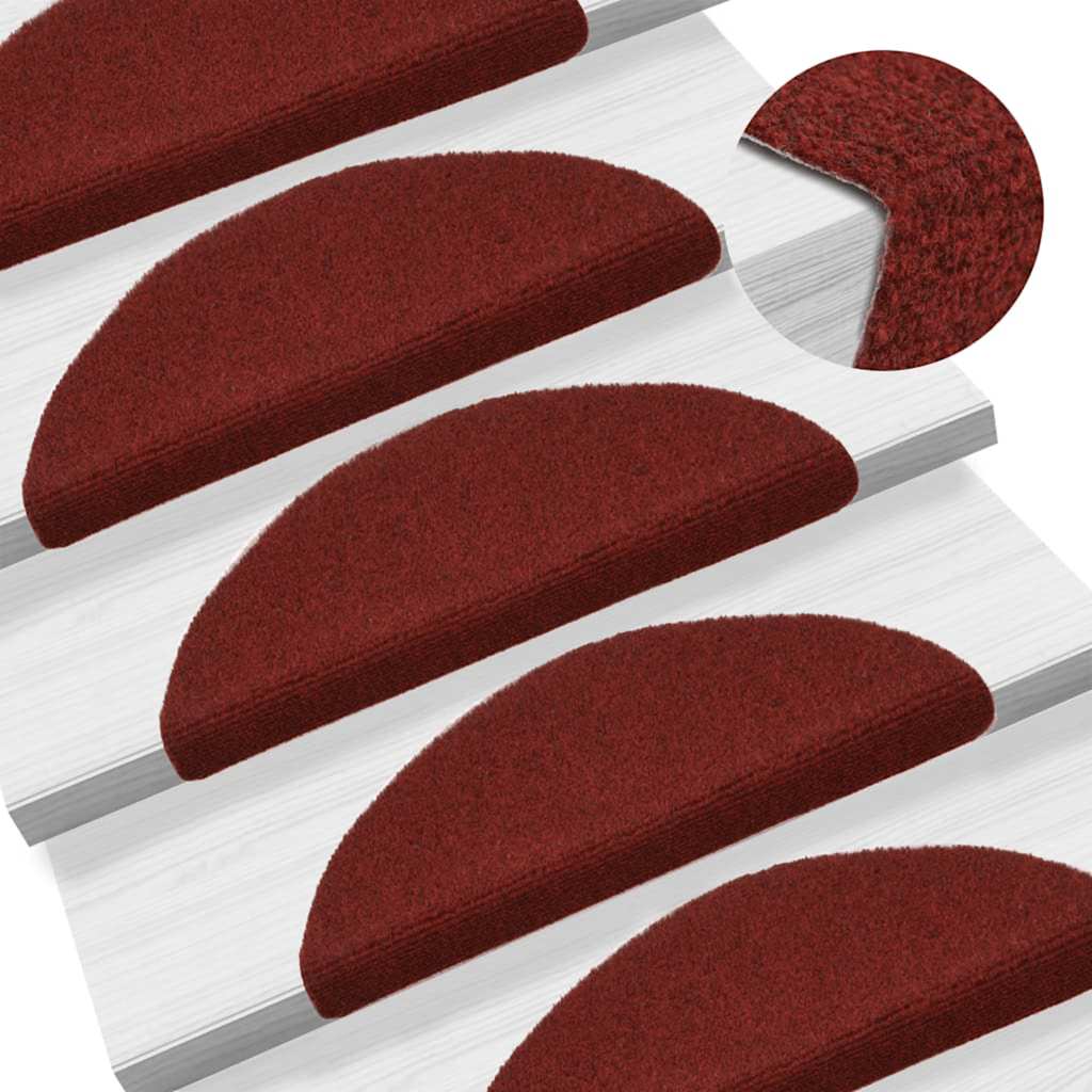 Tapis de marches auto-adhésifs 30 p. 56x17x3 cm bordeaux demi-rond