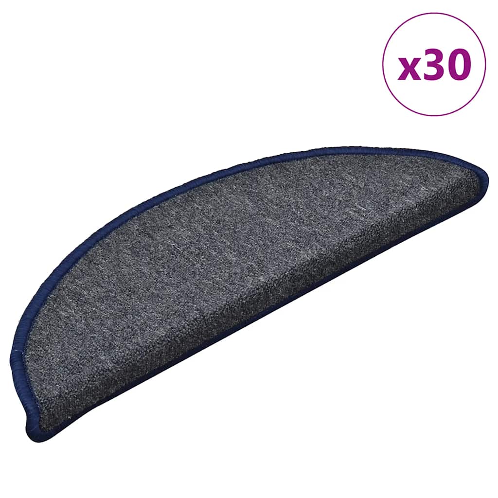 Stair Mats 30 pcs. 56x17x3 cm Dark Grey and Blue Semicircular