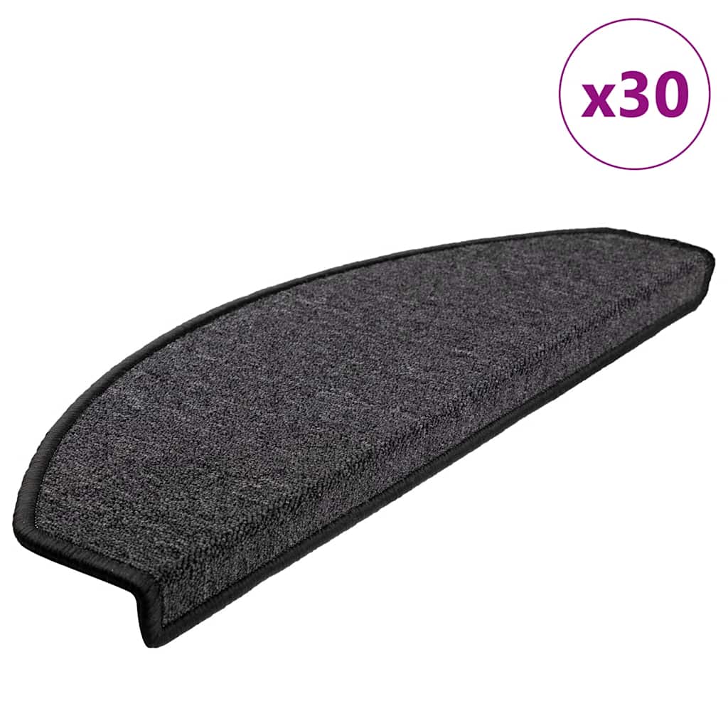 Tapis de marche d'escalier 30 pces 65x24x4 cm Anthracite Demi-rond Grand